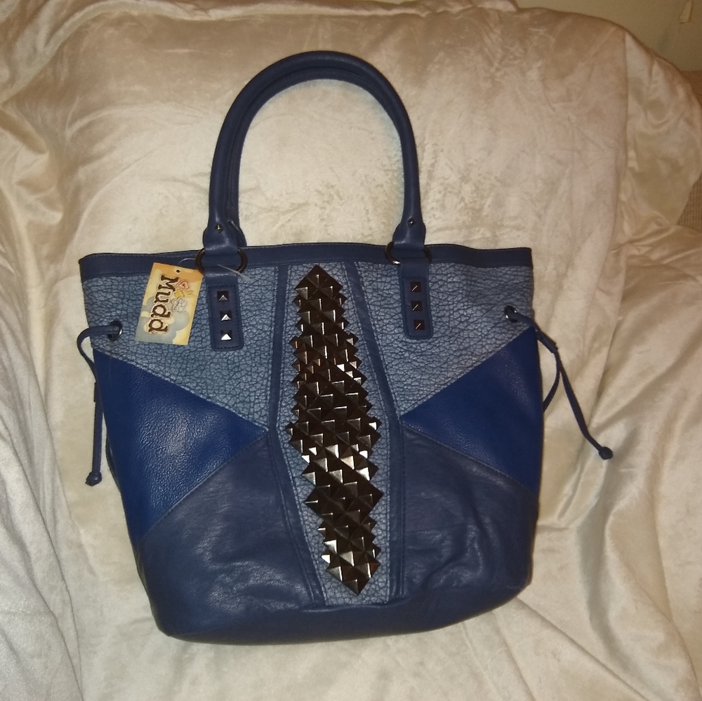 Mudd Dani Grey Blue studded tote NWT